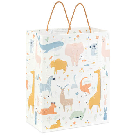 13" Pastel Animals on White Large Gift Bag, , large