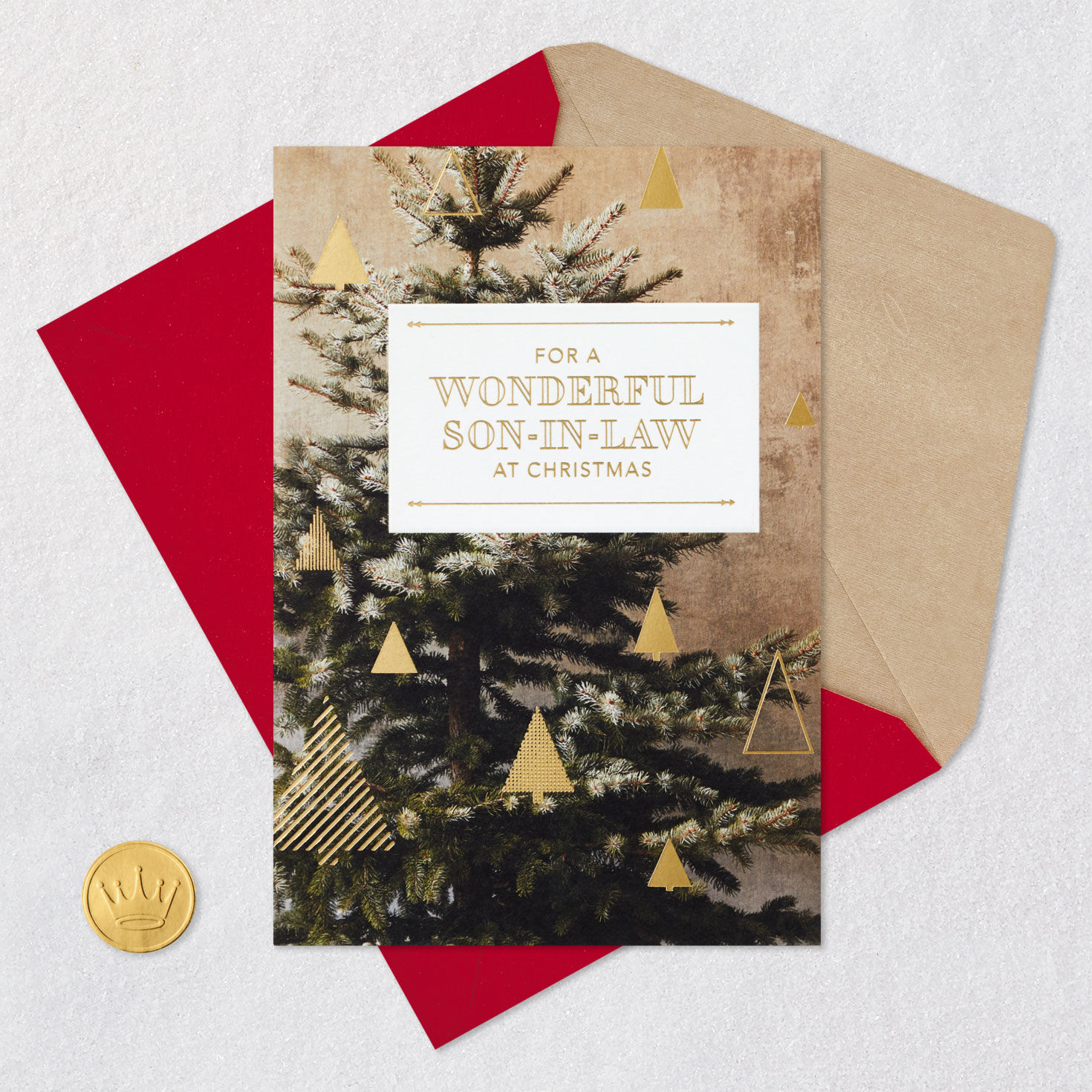 Modern Holiday Trees Son-in-Law Christmas Card Card Front with Envelope and Gold Seal image number 5