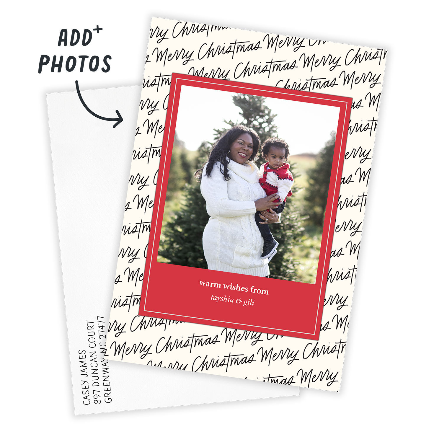 Handwriting Pattern Flat Christmas Photo Card, , large image number 2