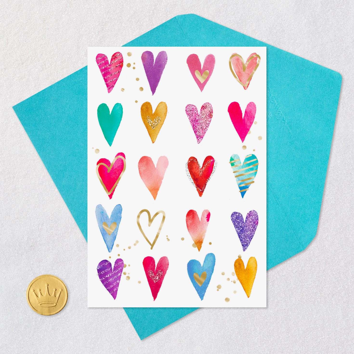 Colorful Hearts Blank Card Card Front with Envelope and Gold Seal image number 4