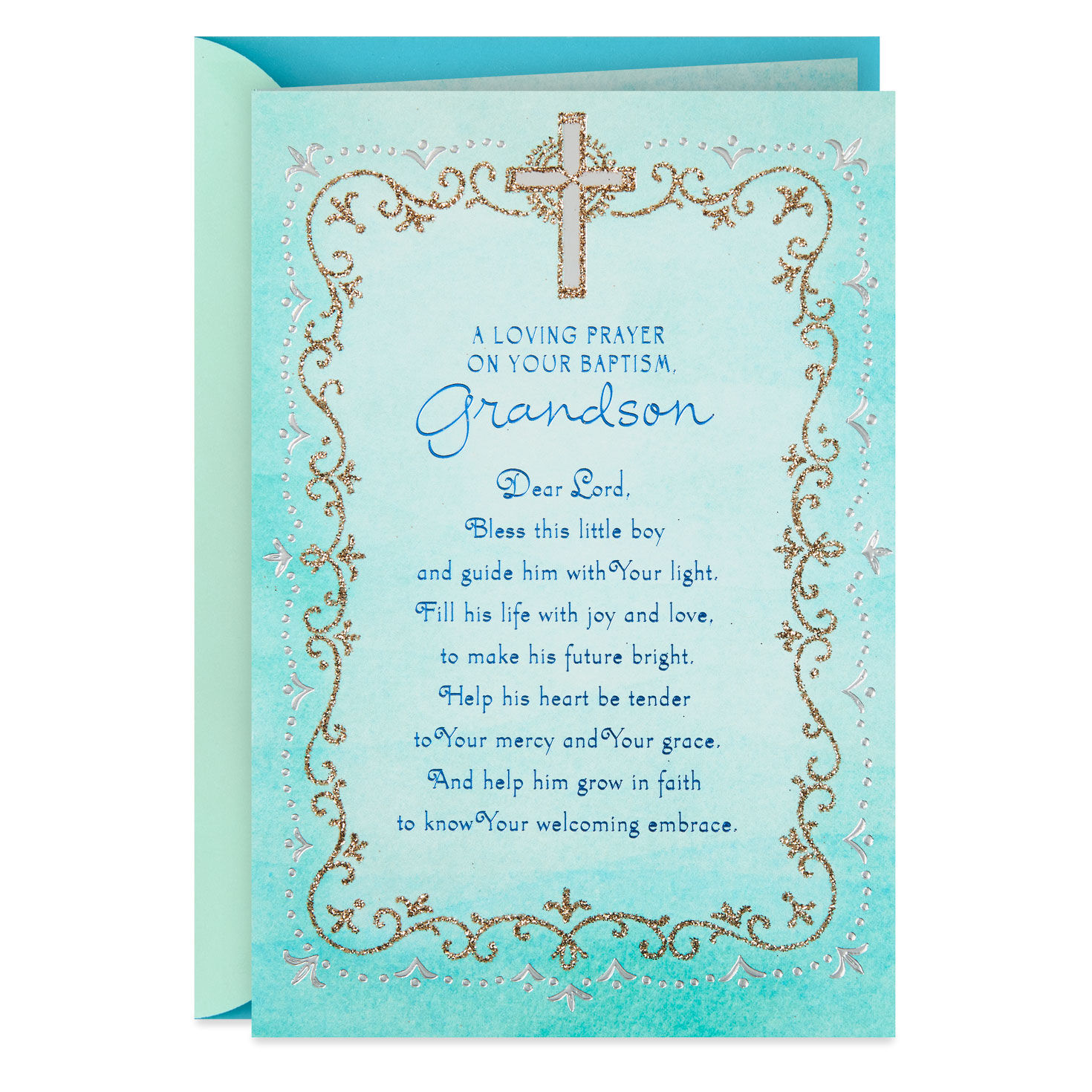 Silver Cross Religious Baptism Card for Grandson