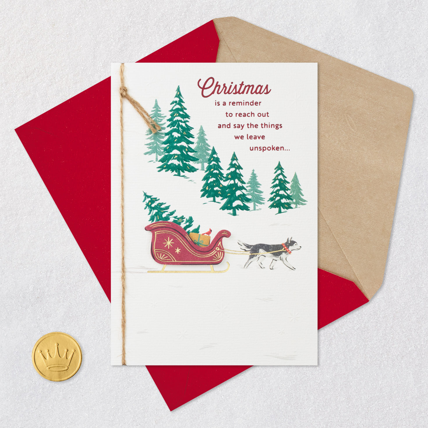 Snowy Sleigh and Husky Dog Christmas Card Card Front with Envelope and Gold Seal image number 5