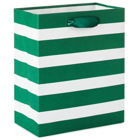 6.5" Green and White Stripe Small Gift Bag, , large