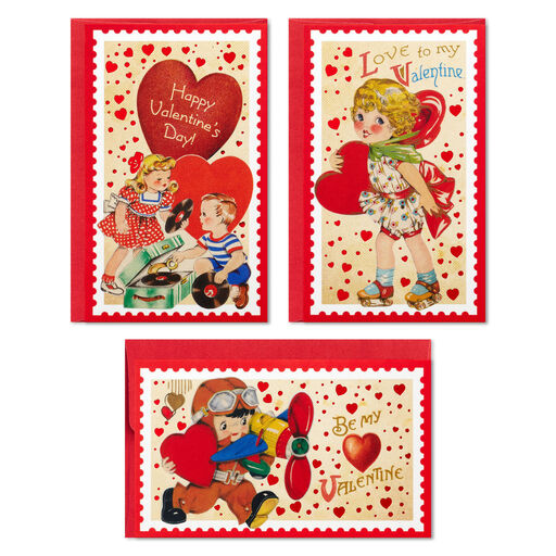 Vintage Hearts Kids Mini Assorted Valentines, Pack of 18, 