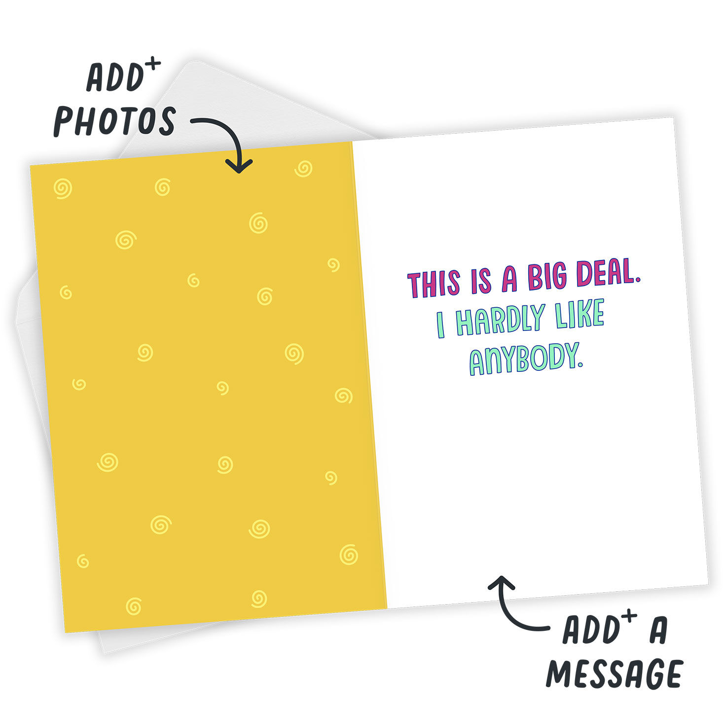 Colored Lettering on Yellow Funny Personalized Card Open Card with Envelope indicating personalization image number 3
