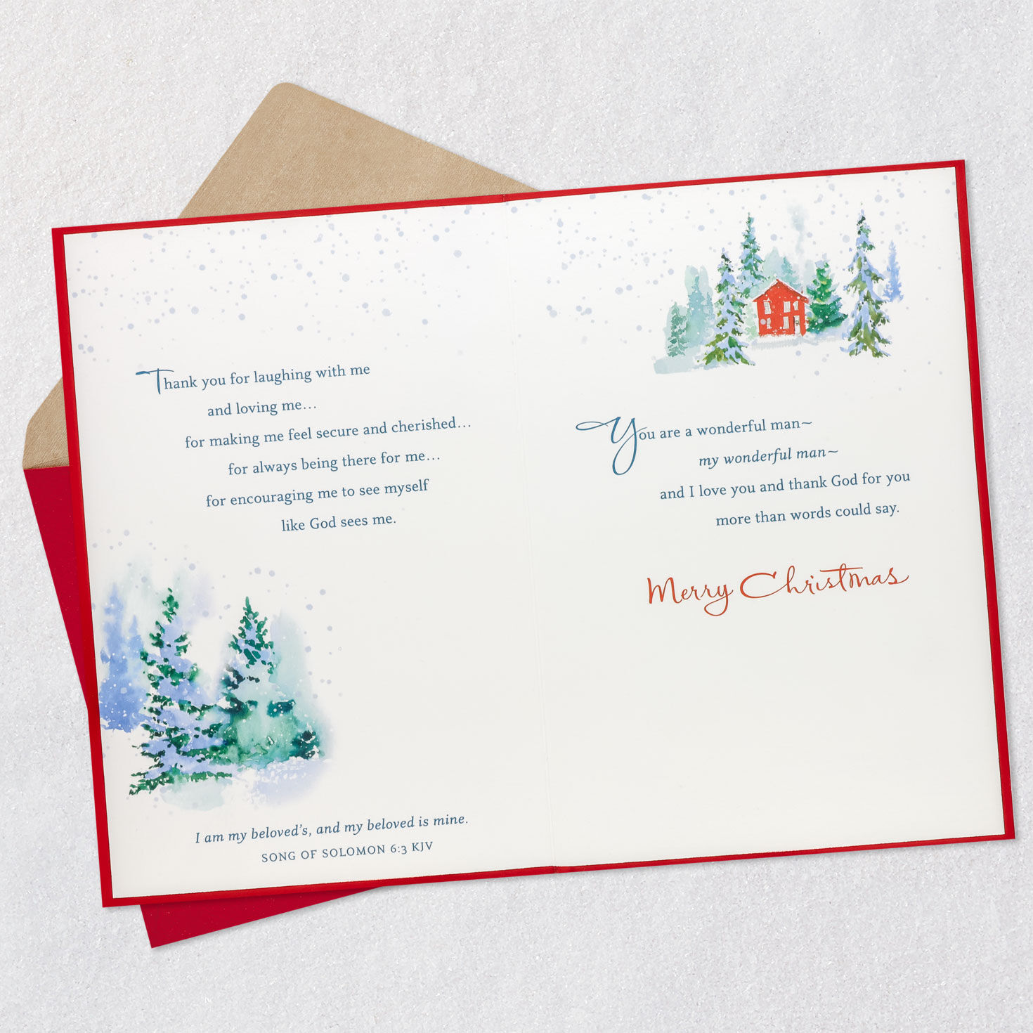 Snowy Winter Scene Religious Christmas Card Open card with envelope image number 5