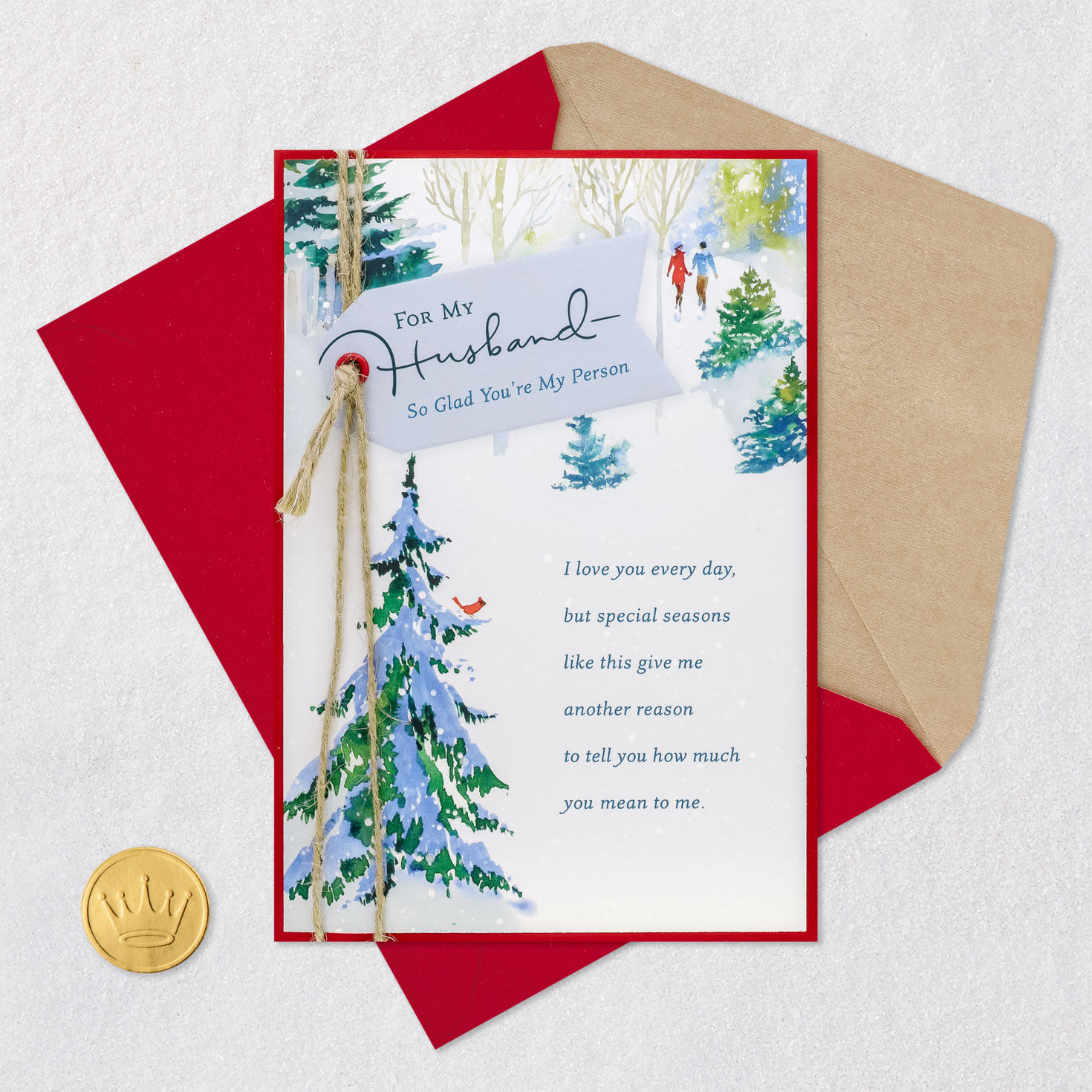 Snowy Winter Scene Religious Christmas Card Card Front with Envelope and Gold Seal image number 7