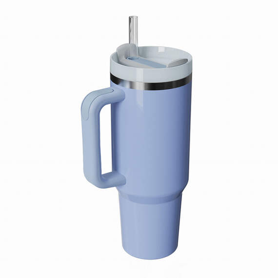 Blue Insulated Stainless Steel Travel Mug With Straw, 40 oz., , large image number 1