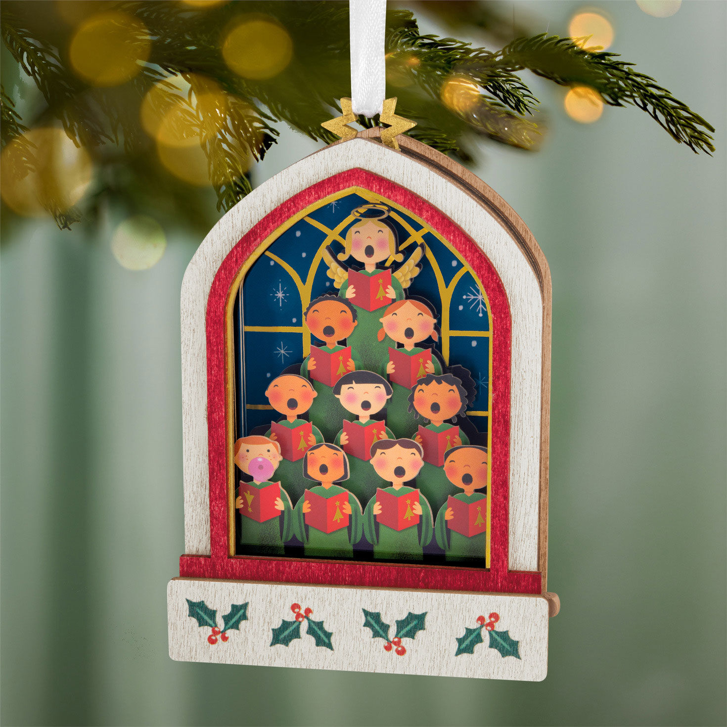 Choir in Window Musical Keepsake Ornament hanging on tree image number 2