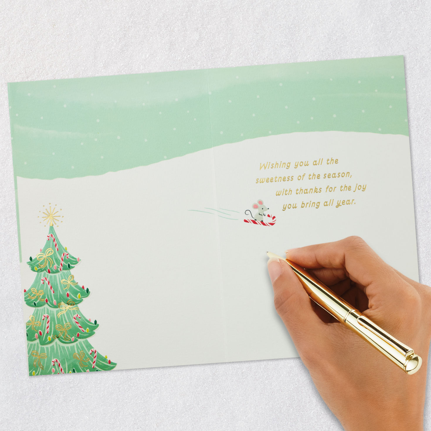 Snowman and Dog Mint Green Christmas Card Signing card image number 6