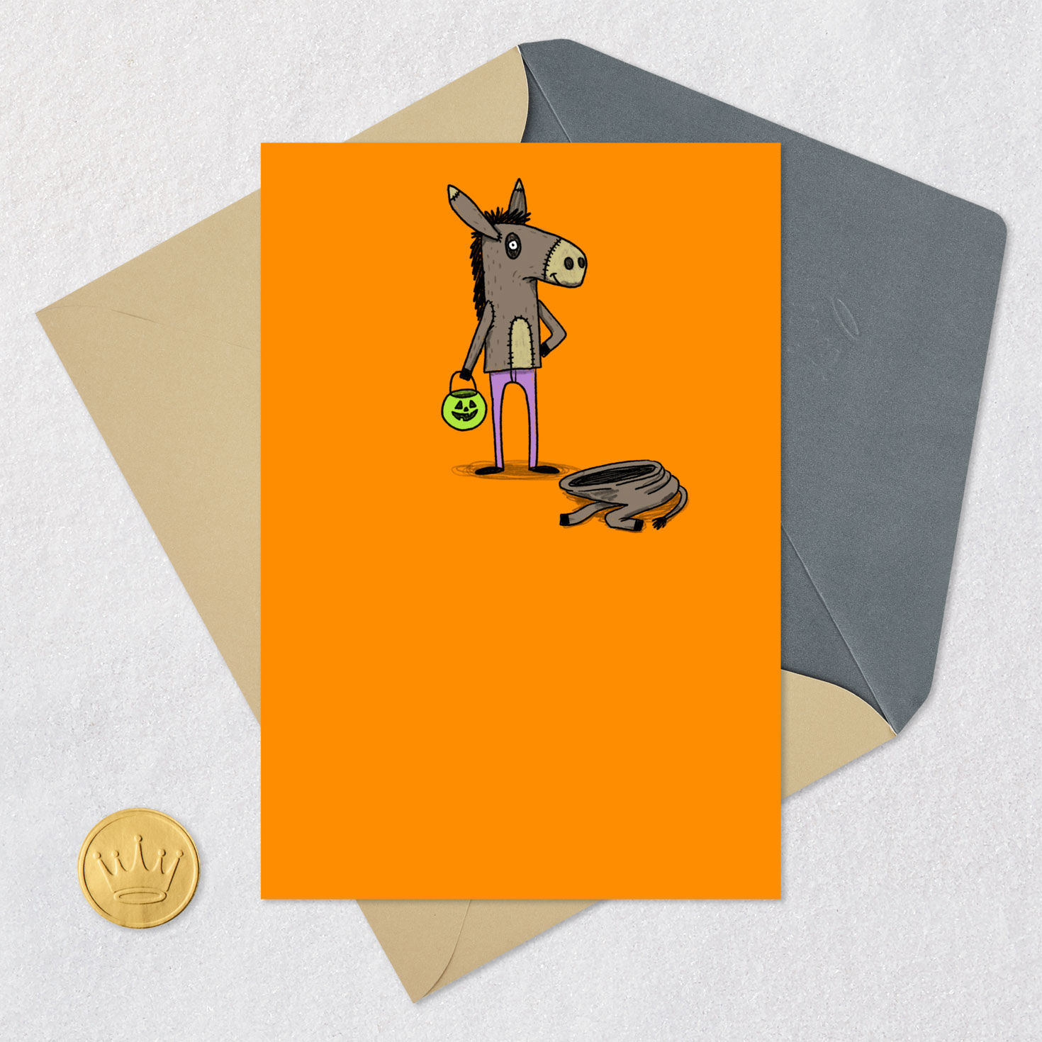 Donkey Costume Joke Funny Halloween Card Card Front with Envelope and Gold Seal image number 5