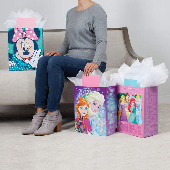 13" Disney Princess, Frozen 2 and Minnie Mouse 3-Pack Assorted Gift Bags With Tissue, , large image number 2