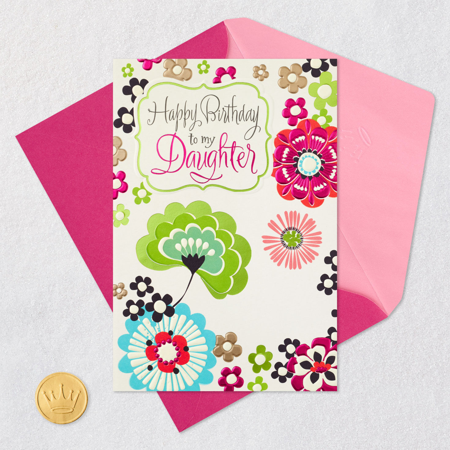 Floral Birthday Card Card Front with Envelope and Gold Seal image number 5