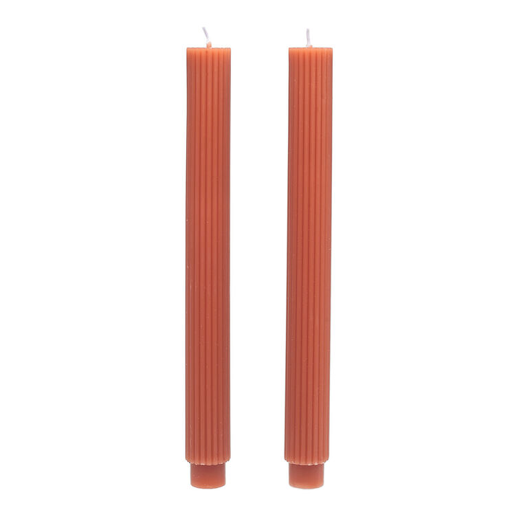 Orange Ridged Taper Candles, Set of 2