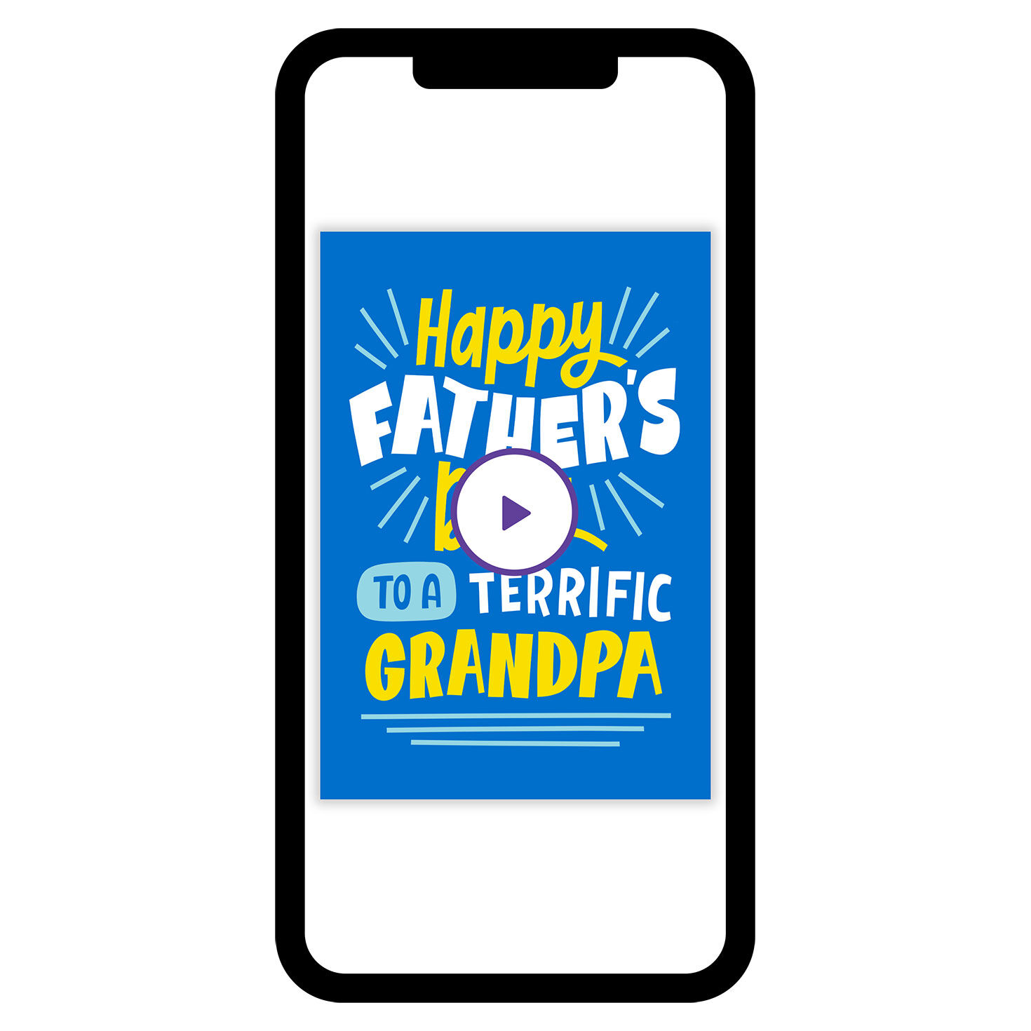 White Yellow Letters on Blue Father's Day Card phone with card front image number 1