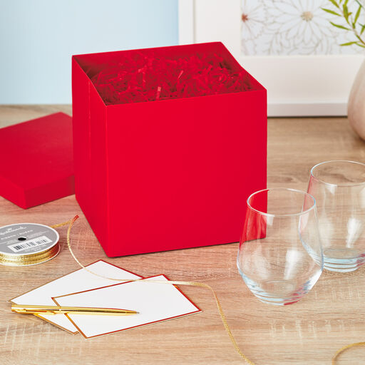 7.1" Square Red Gift Box With Shredded Paper Filler, 