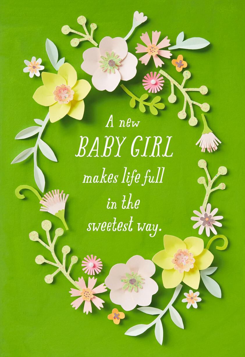 Flower Wreath New Baby Girl Card