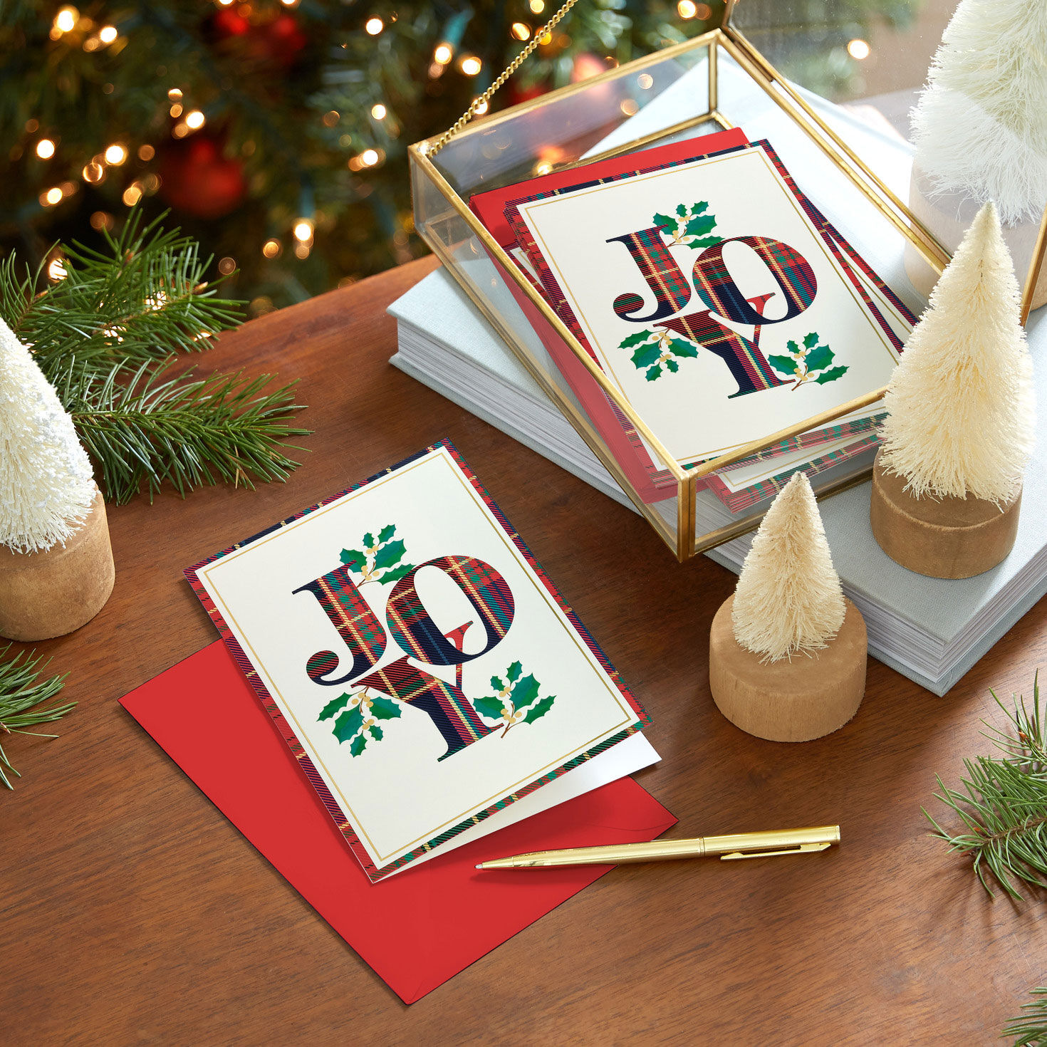 Festive Plaid Lettering Boxed Christmas Cards in use image number 7