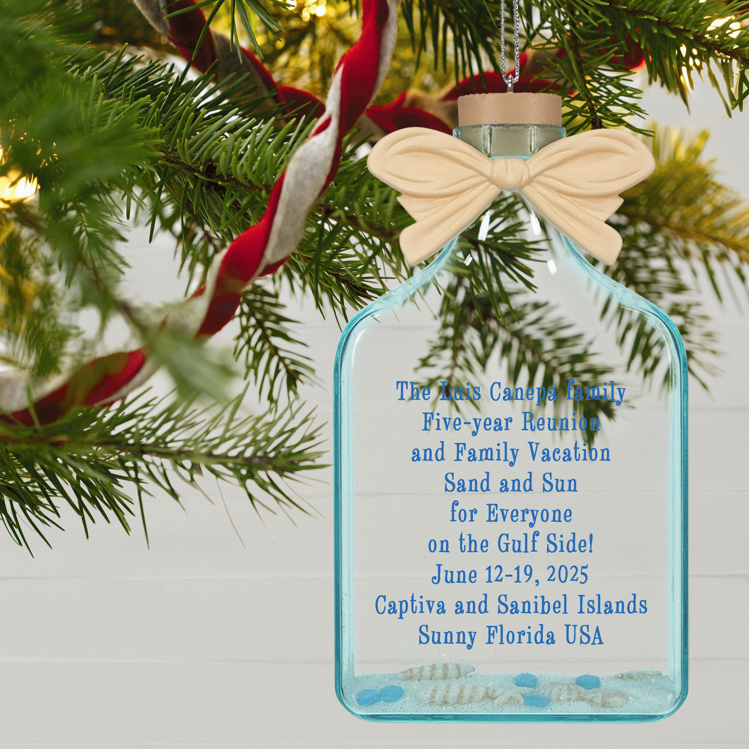 Beach Glass Bottle Personalized Christmas Ornament  image number 2