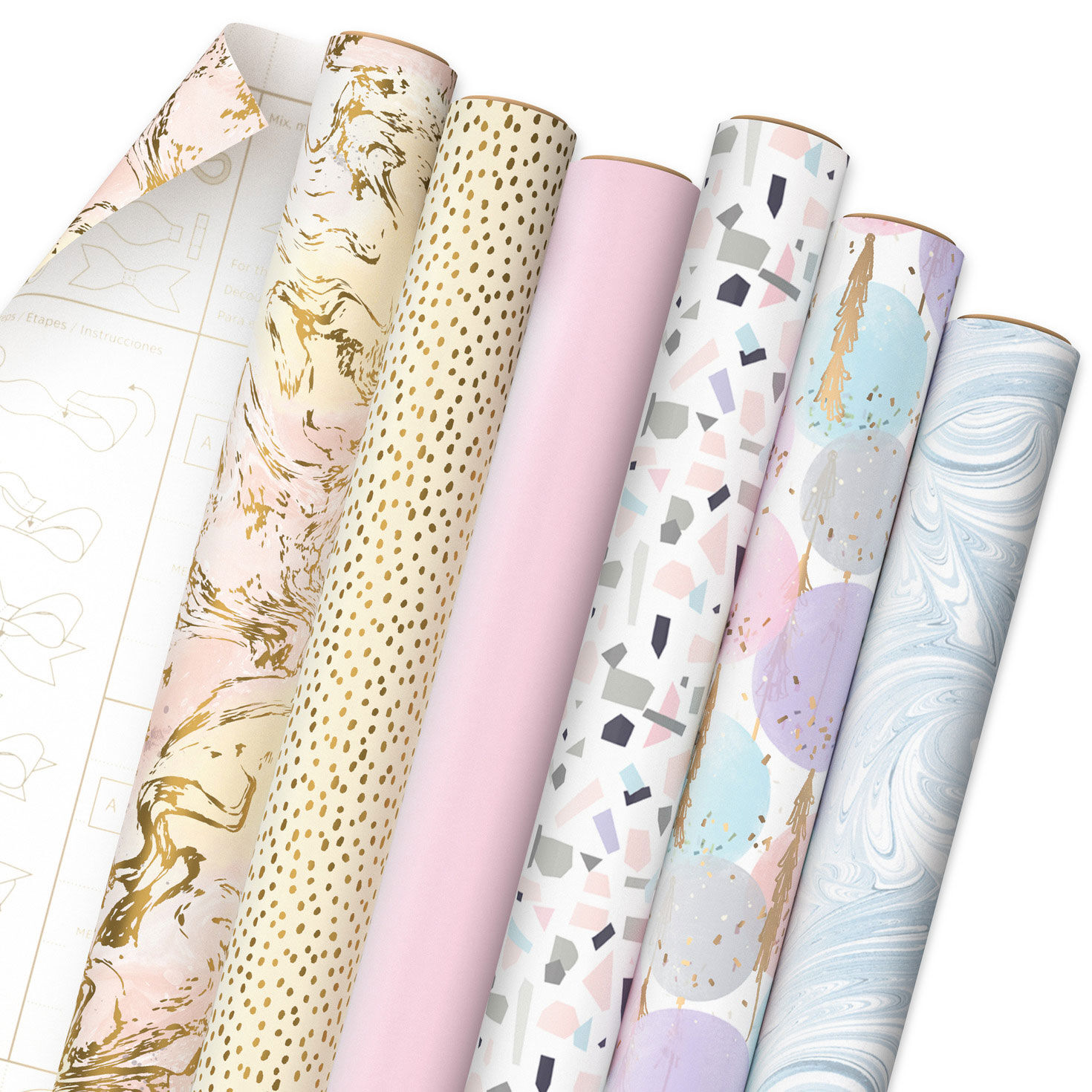Pretty Pastels 6-Pack Wrapping Paper Roll Bundle, 130 sq. ft. total