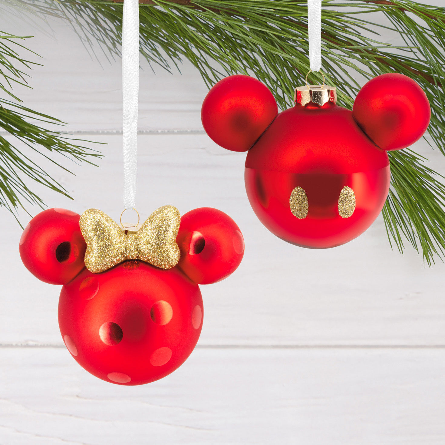 Disney Mickey and Minnie Ears Christmas Ornaments hanging on tree image number 2