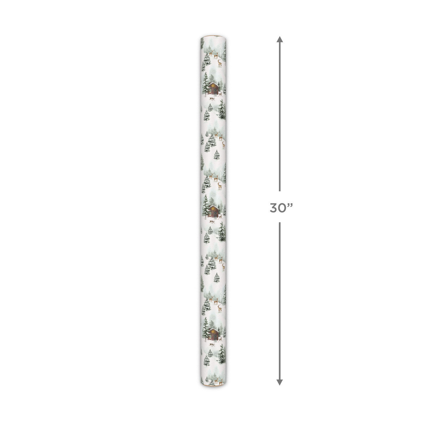 Snowy Cottage on White Holiday Wrapping Paper Roll measurement image number 4