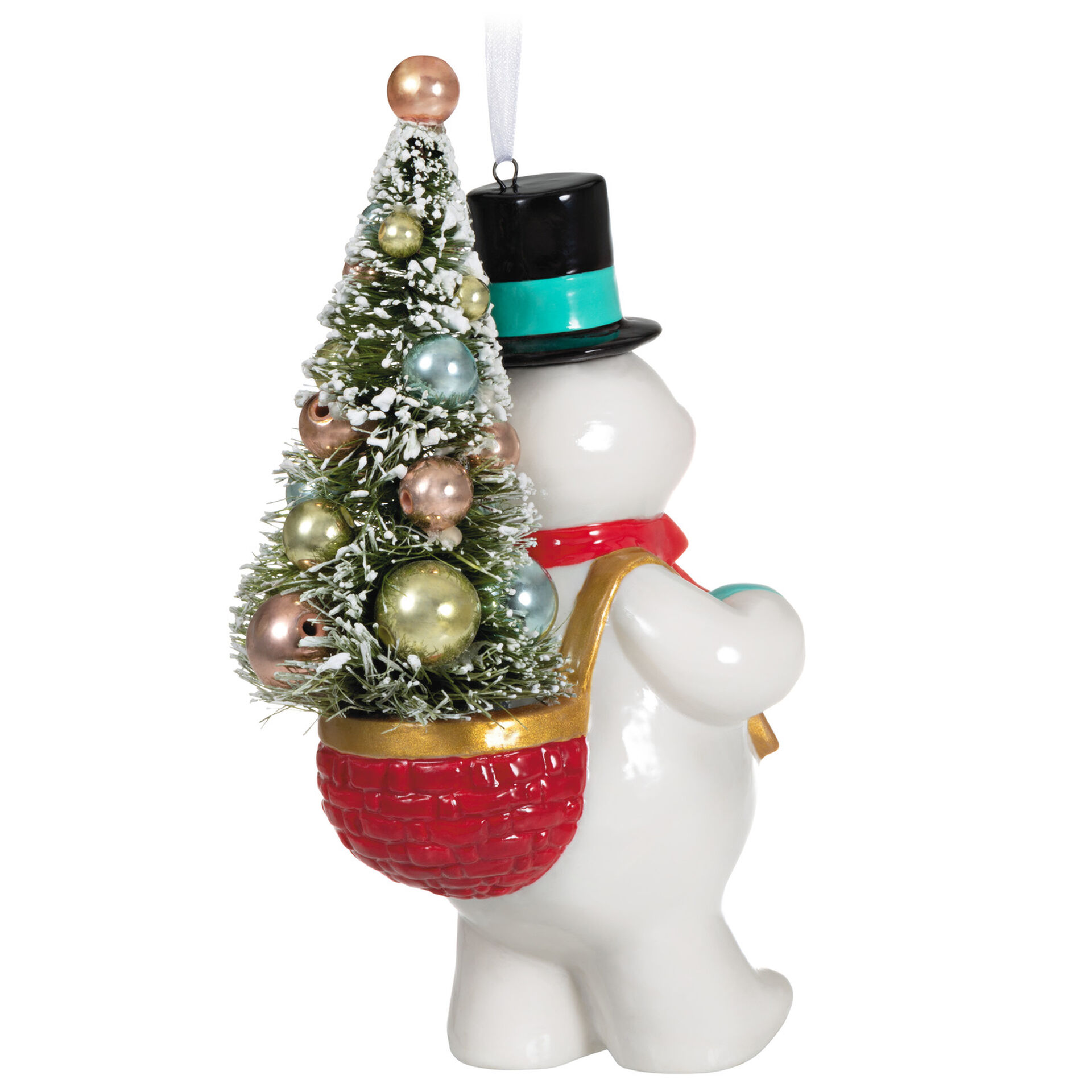 Vintage Snowman With Tree Porcelain Ornament Keepsake Ornaments Hallmark