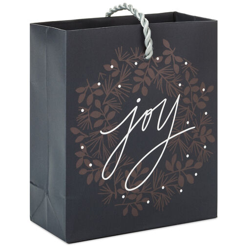 4.6" Joy Wreath on Gray Holiday Gift Card Holder Mini Bag, Joy Wreath