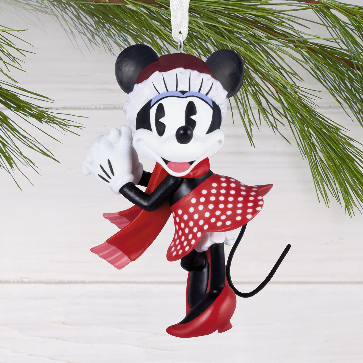 Festive Minnie Mouse Christmas Ornament hanging on tree image number 2