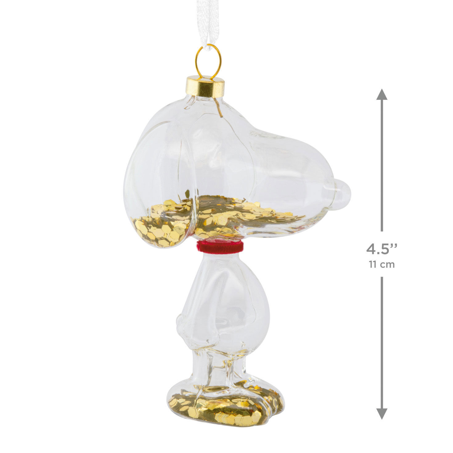 Glass Snoopy With Confetti Christmas Ornament measurement image number 3