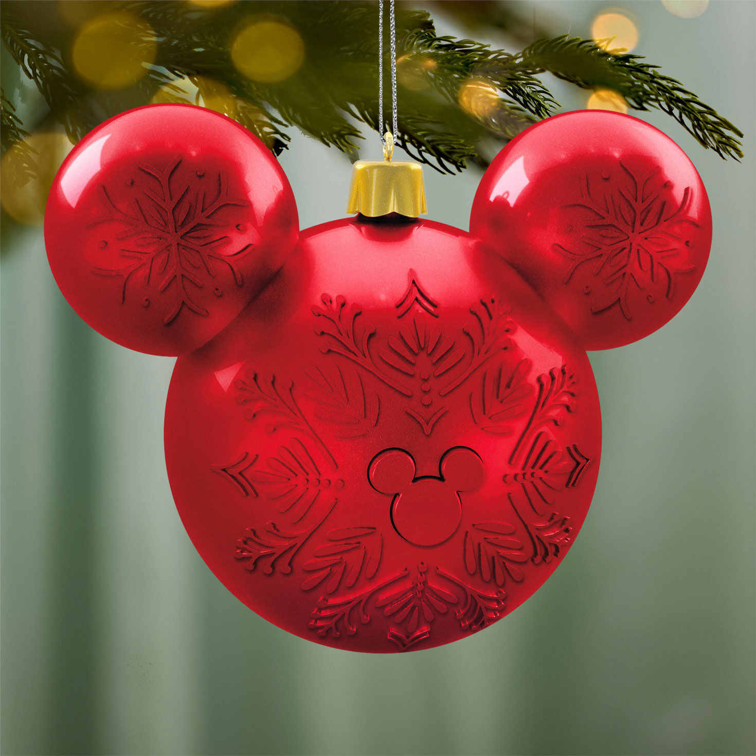 Red Mickey Ears Recordable Hallmark Ornament hanging on tree image number 2