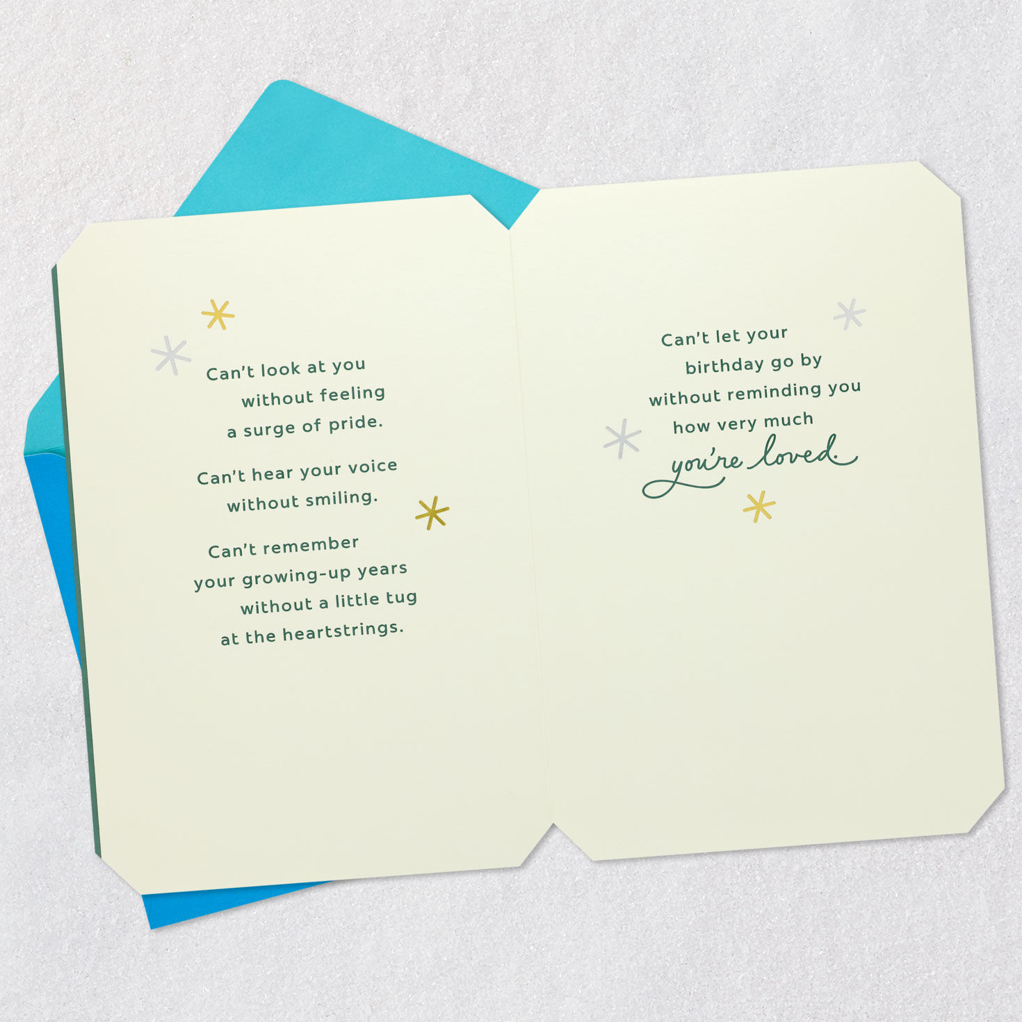 Sage Green, Orange, and Blue Son Birthday Card Open card with envelope image number 4