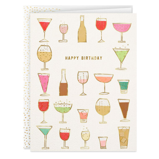 Rows of Cocktails and Drinks Happy Birthday Card, 