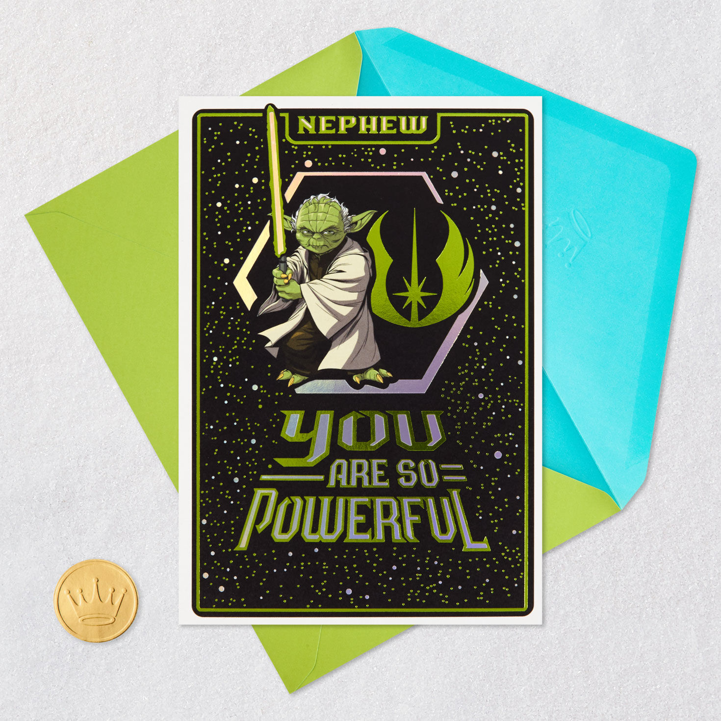 Star Wars Yoda Force for Good Nephew Birthday Card Card Front with Envelope and Gold Seal image number 5