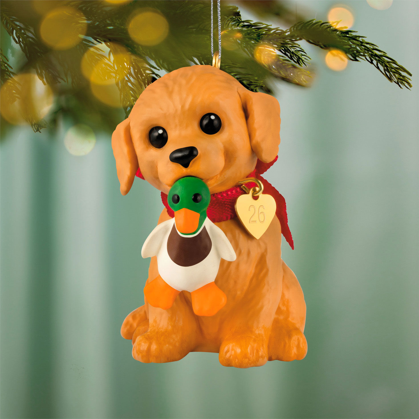 Golden Retriever With Duck Keepsake Ornament hanging on tree image number 2