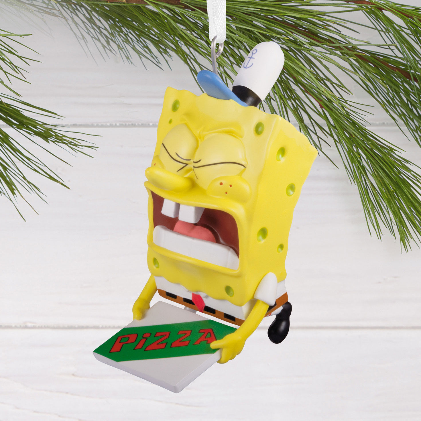 SpongeBob With Pizza Box Christmas Ornament hanging on tree image number 2