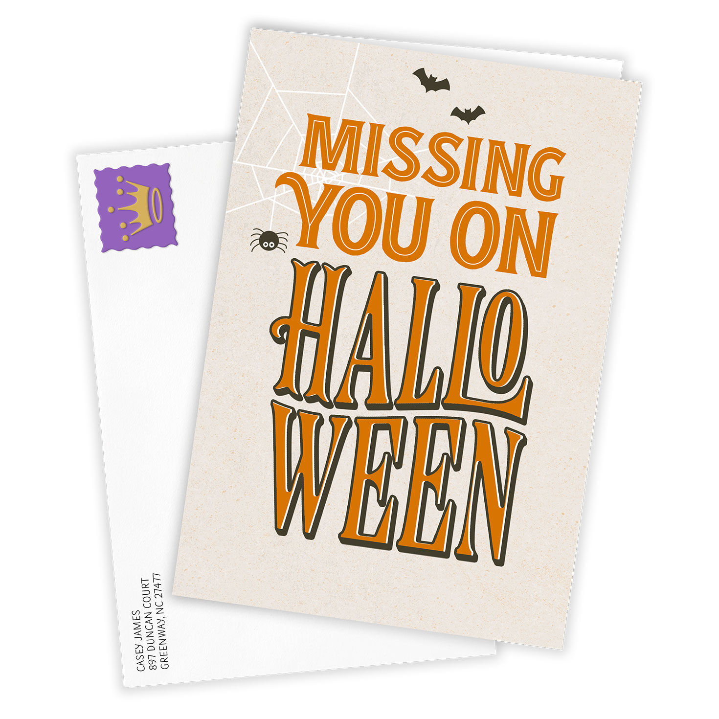 Big Orange Letters Personalized Halloween Card Card Front with Envelope image number 2