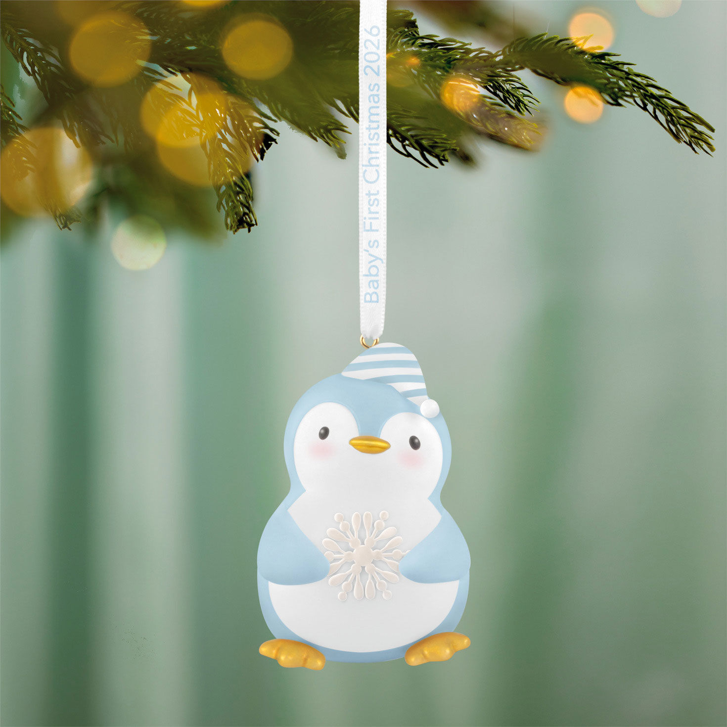 Baby Boy 1st Christmas Penguin Keepsake Ornament hanging on tree image number 2