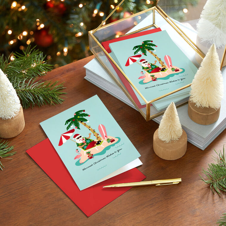 Tropical Santa Boxed Christmas Cards Pack in use image number 7