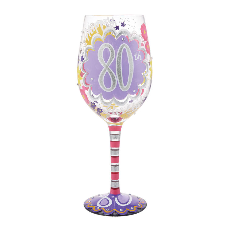 Lolita Happy 80th Birthday Handpainted Wine Glass, 15 oz.