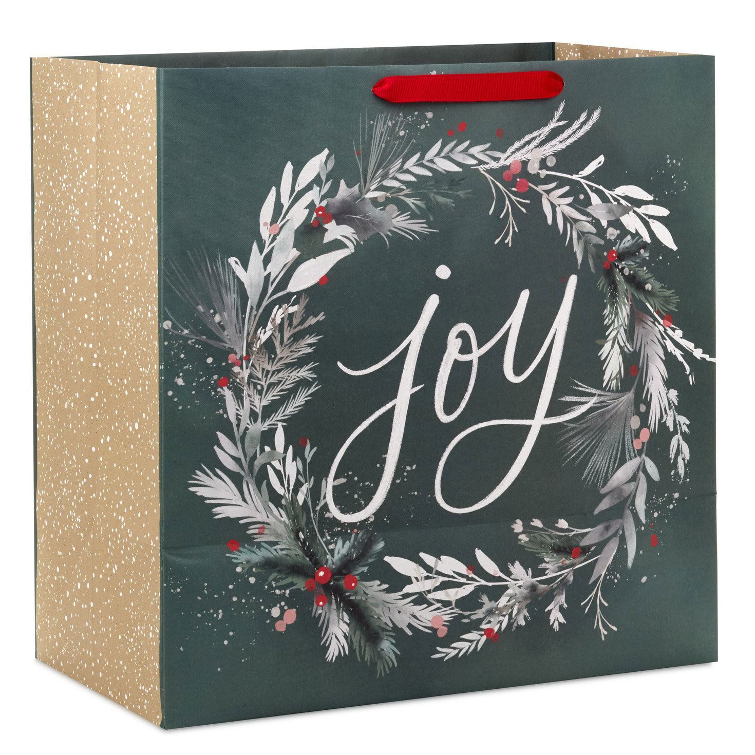 Joy Wreath on Green Extra-Deep Christmas Gift Bag Back image number 6