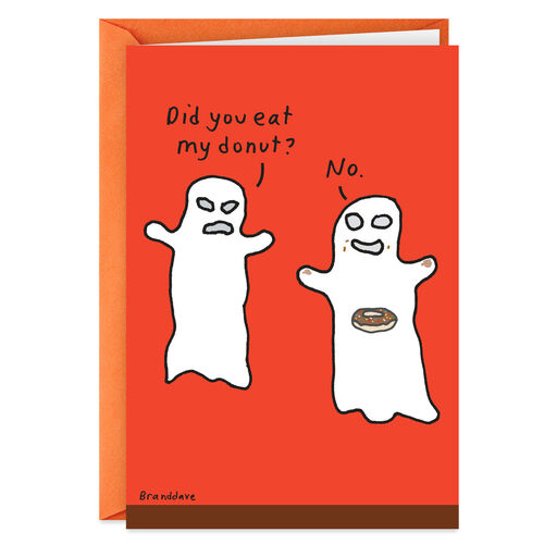 Donut-Eating Ghost Funny Halloween Card, 