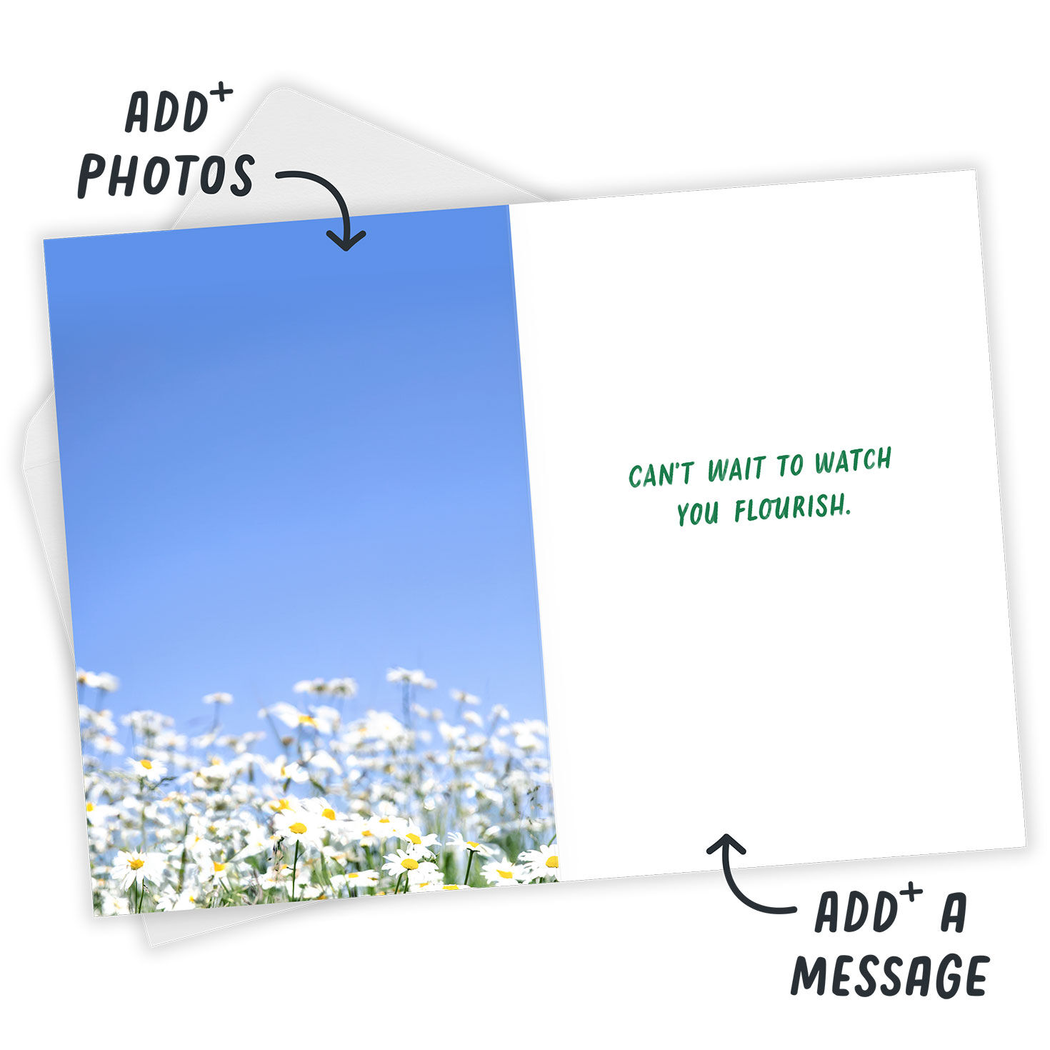 White Daisies Personalized Encouragement Card Open Card with Envelope indicating personalization image number 3