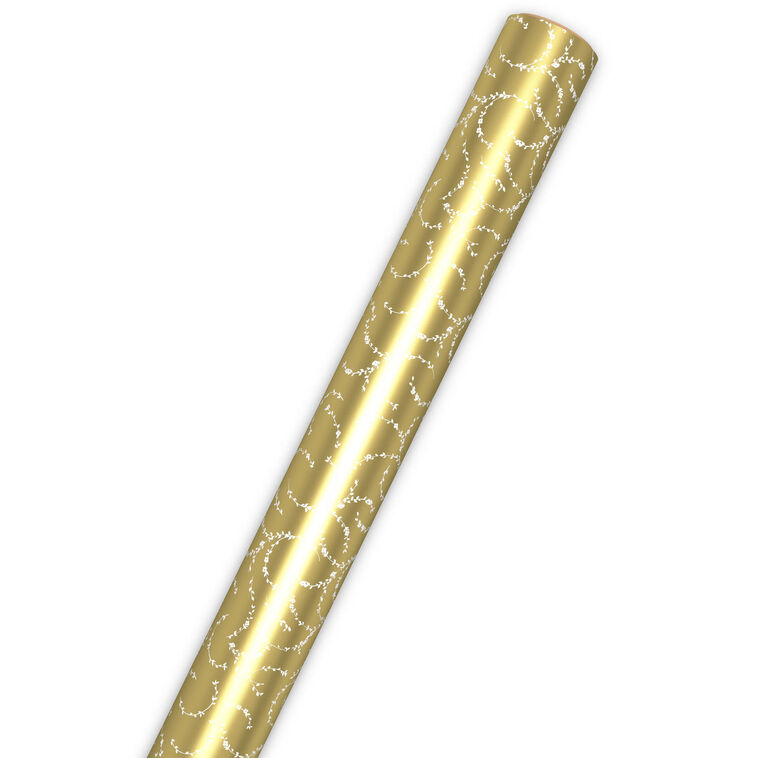 Gold Filigree Metallic Christmas Wrapping Paper Roll  image number 6