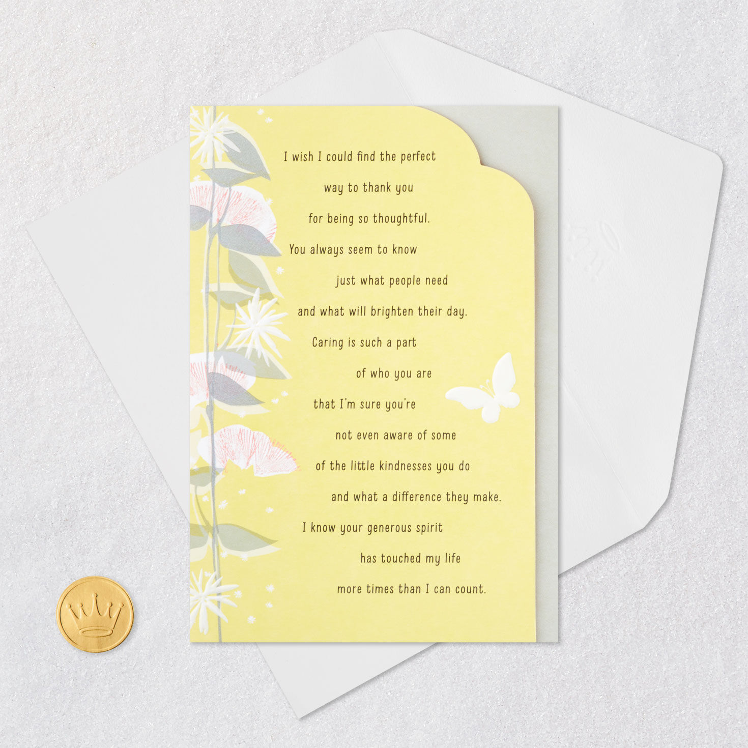 Flowers and Butterfly Thank-You Card Card Front with Envelope and Gold Seal image number 5