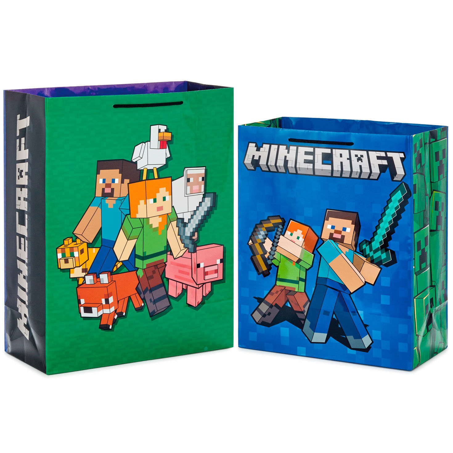 Minecraft Steve, Alex and Mobs 2-Pack Gift Bags, Assorted Sizes