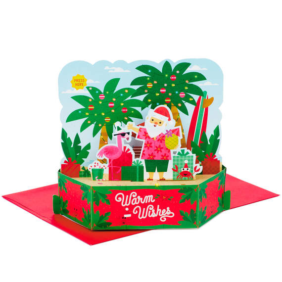 Tropical Santa Musical 3D Pop-Up Christmas Card With Light, , large image number 1