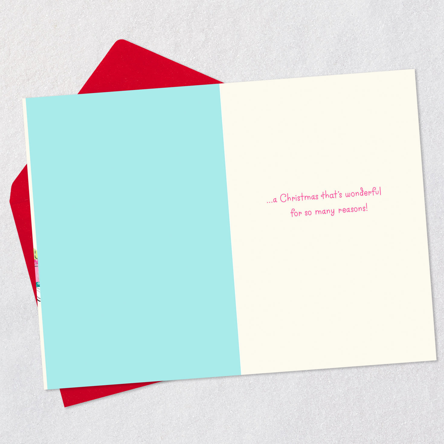 Pink and Teal Ornaments Christmas Card for Granddaughter Open card with envelope image number 3