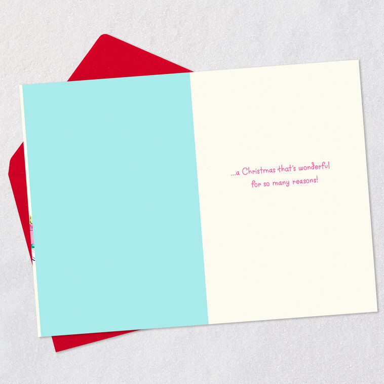 Pink and Teal Ornaments Christmas Card for Granddaughter Open card with envelope image number 3