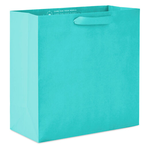 10.4" Large Square Aqua Blue Gift Bag, Turquoise